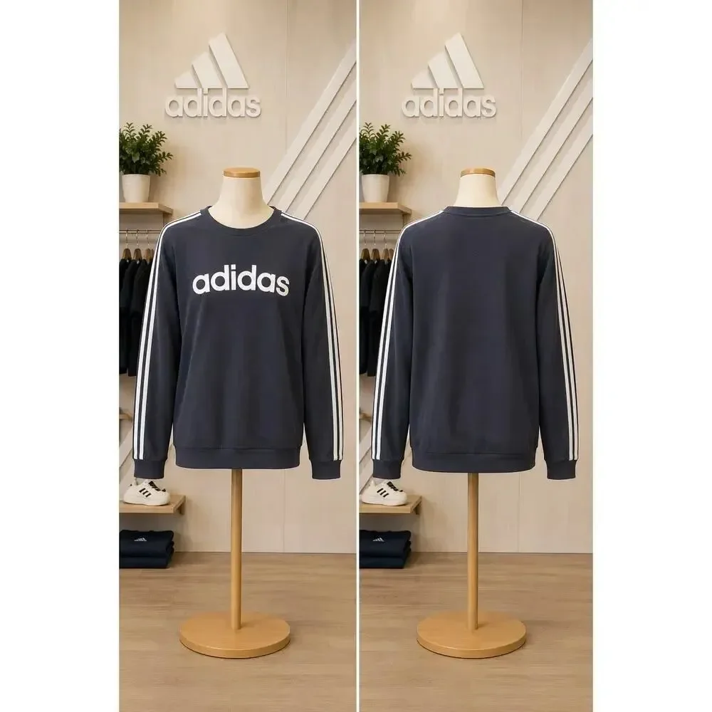 Adidas 3 Stripe Crewneck Sweatshirt XL Navy White Athletic Pullover
